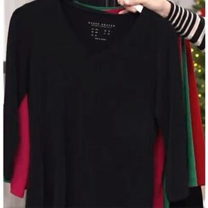Susan Graver Womens 4X Essentials Liquid Knit Top Black 3/4 Sleeve V Neck NWT